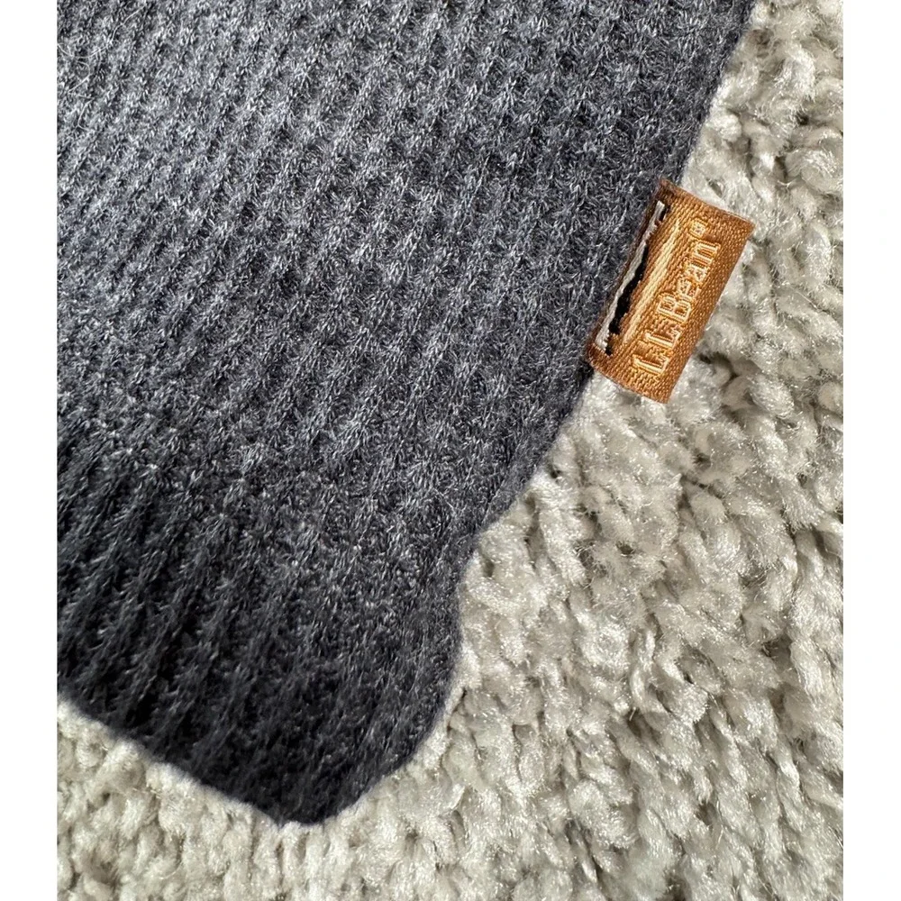 LL Bean Sherpa Lined Waffle Henley Sweater Pullover Quarter Snap Gray Mens Large - Picture 6 of 9